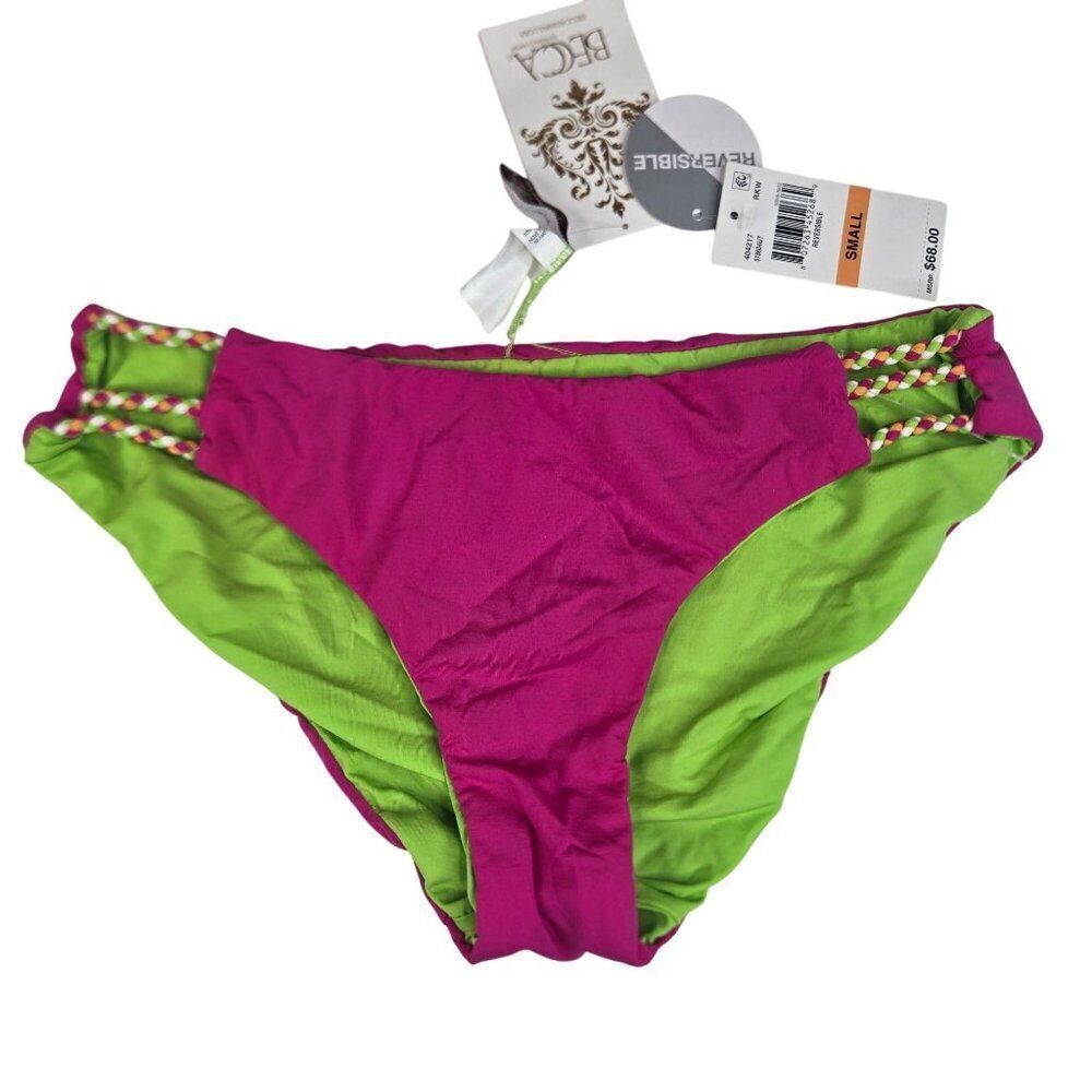 Reversible Bikini Bottom Becca Swimwear Womens Small Pink Green Neon New